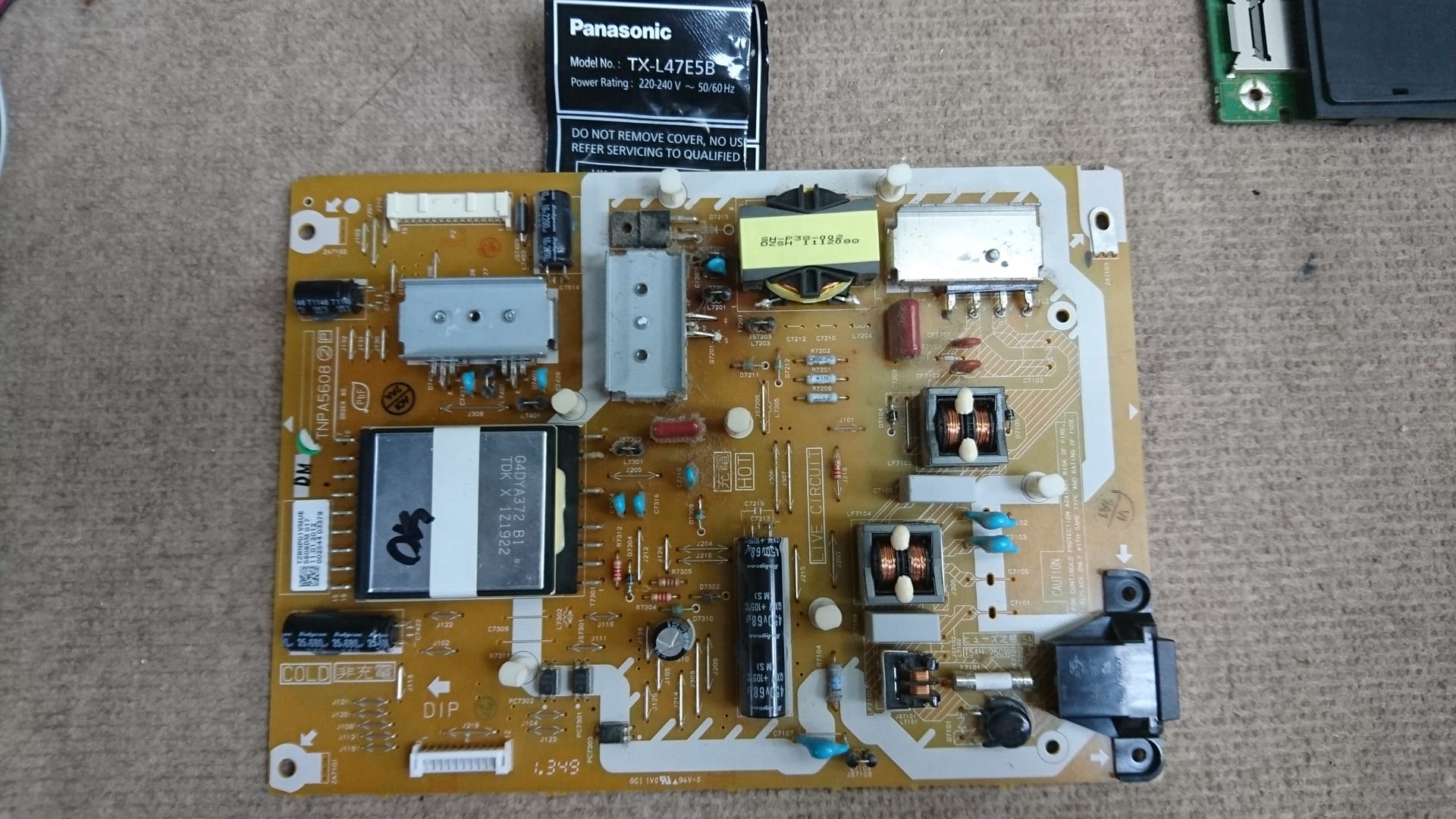 Carte D'alimentation Pour TV Panasonic TX-L42ET60E - Réf. TNPA57661P - Occasion Fonctionnelle